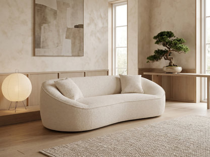 Canapé Japandi Design Organique Bouclette Blanche 3 Places - Ostuni