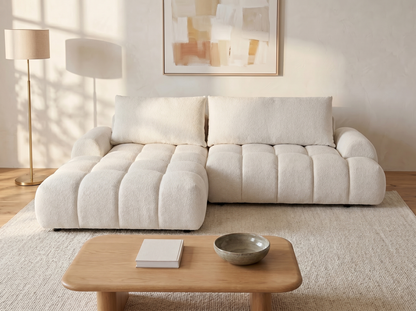 Canapé-lit Japandi d'Angle Chenille Beige - Farneta