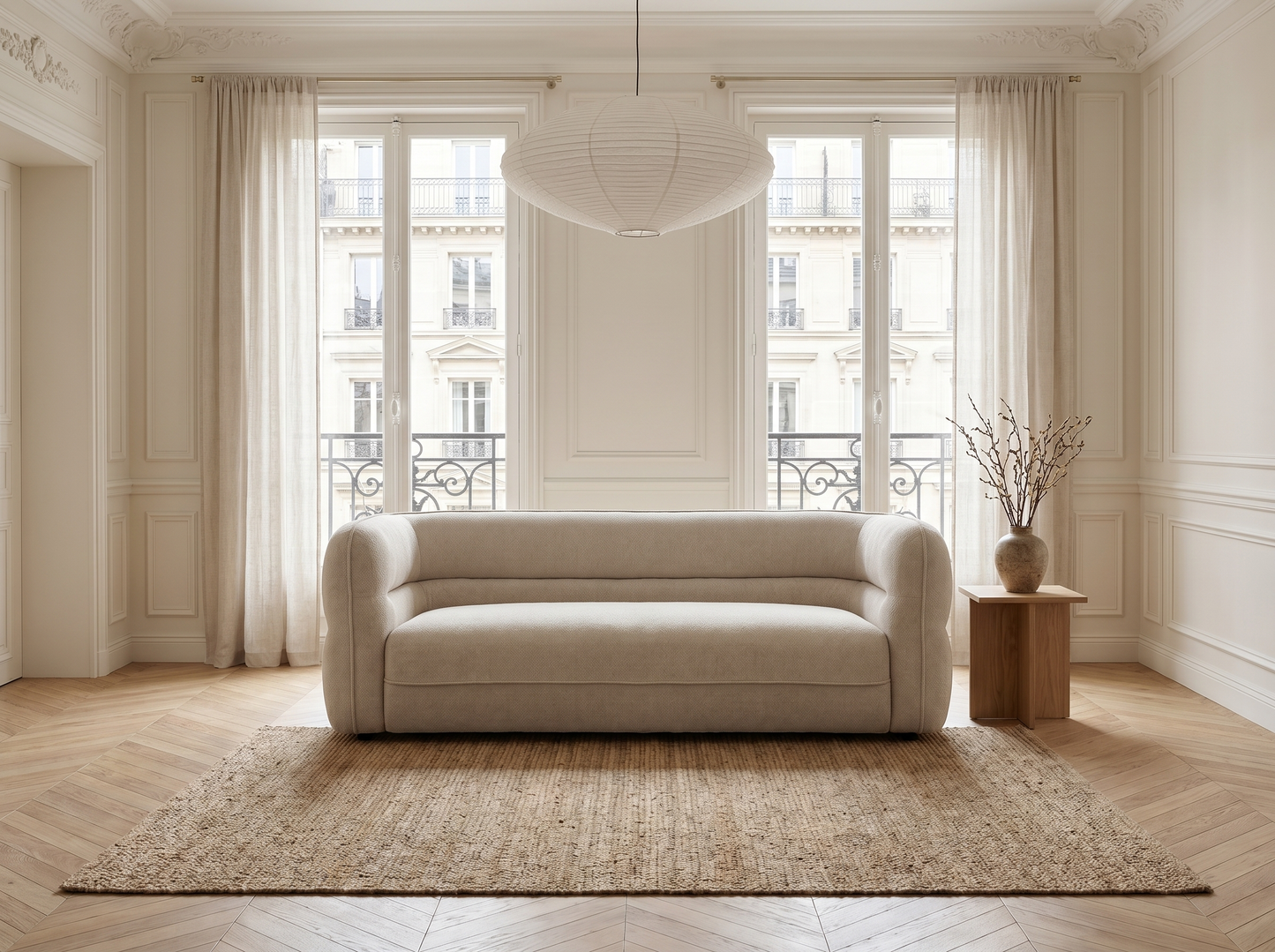 Canapé Japandi Chenille Beige 3 Places - Taliena