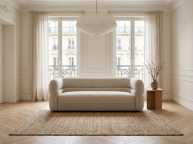 Canapé Japandi Chenille Beige 3 Places - Taliena