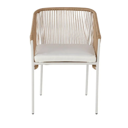 Fauteuils de table Japandi Résine Rotin Imitation & Métal Blanc – Arun