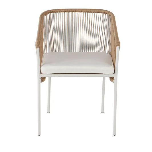 Fauteuils de table Japandi Résine Rotin Imitation & Métal Blanc – Arun