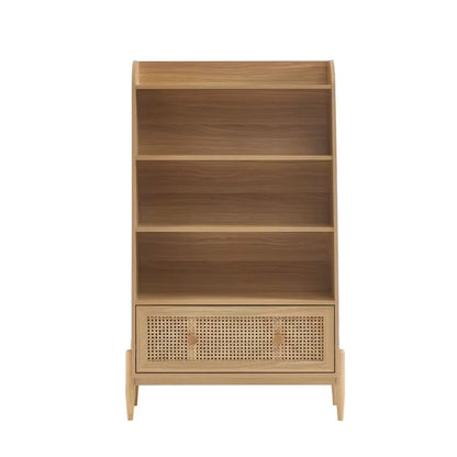 Bibliothèque Japandi Cannage Rotin & Effet Bois Chêne 3 Étagères – Pablo