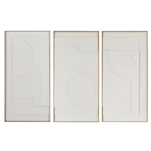 Toile Japandi Triptyque Abstrait Reliefs Écrus 180x120 – Hebi