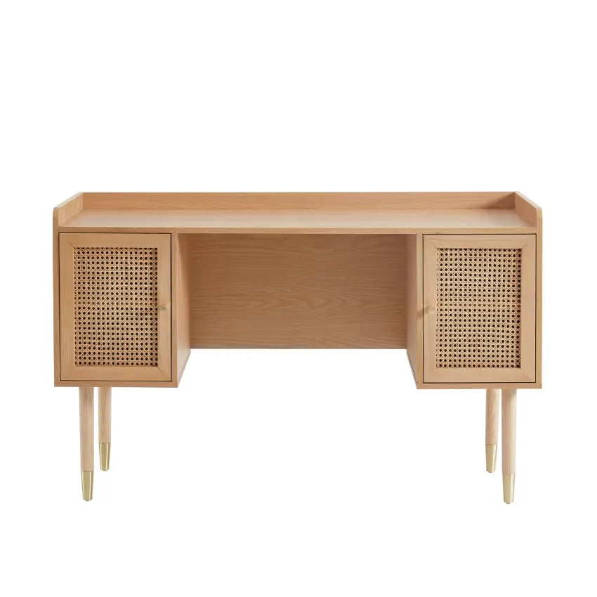 Bureau Japandi Chêne & Cannage Rotin 130 cm – Leon