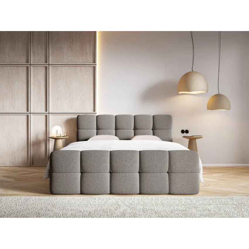 Lit Japandi 180x200 Bouclette Grise – Cloudy