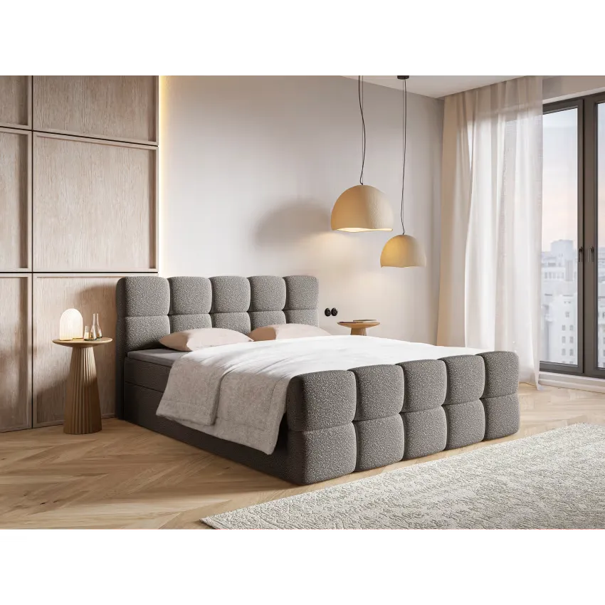 Lit Japandi 180x200 Bouclette Grise – Cloudy