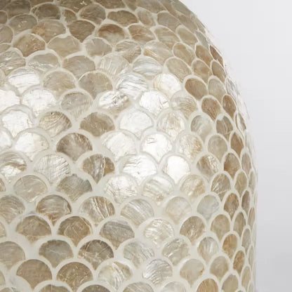 Lampe Japandi Nacre Dorée & Bambou Abat-jour Lin Blanc – Nacrea