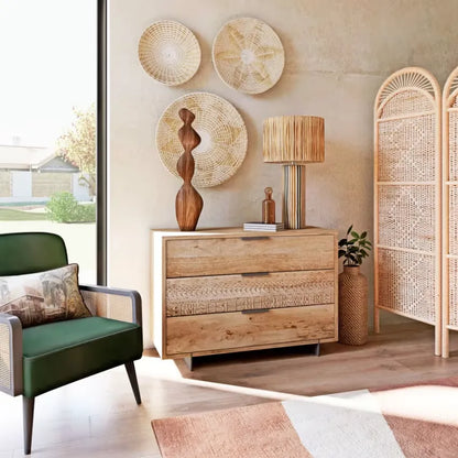 Commode Japandi 3 Tiroirs Sculptée – Twareg
