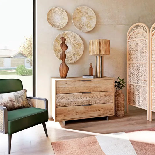 Commode Japandi 3 Tiroirs Sculptée – Twareg