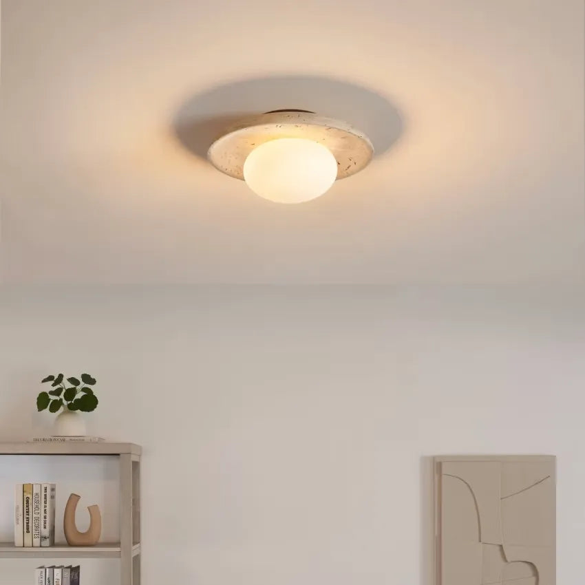 Plafonnier Japandi Verre Beige/Blanc & Bois – Jio