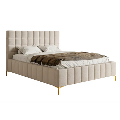 Lit Japandi 140x200 Tissu Chenille Grège – Szejlo