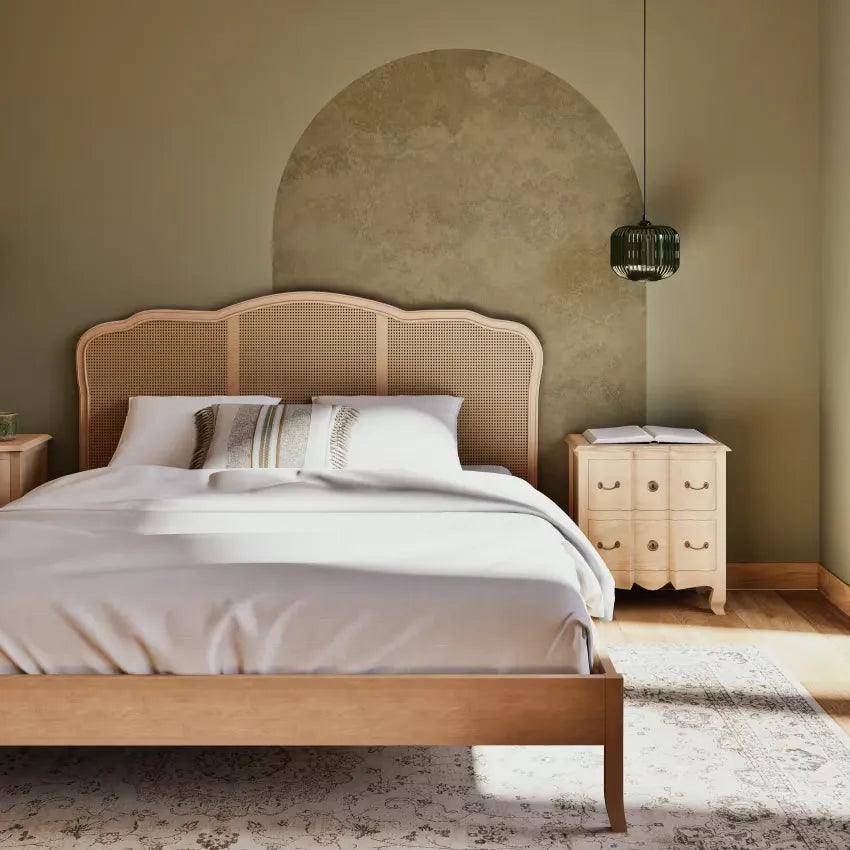 Lit Japandi 160 × 200 Bois de Bouleau & Cannage Rotin – Auguste