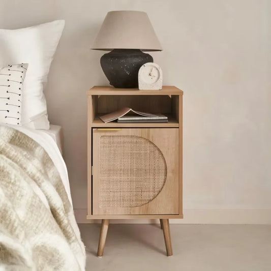 Tables de chevet Japandi Bois & Cannage Arrondi – Eva