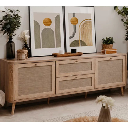 Meuble TV Japandi Cannage & Effet Bois 175 cm – Padang