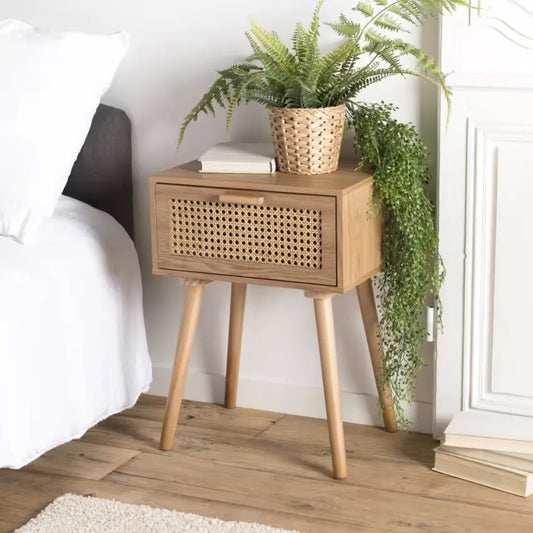 Table de chevet Japandi Pin Naturel & Cannage – Romeo