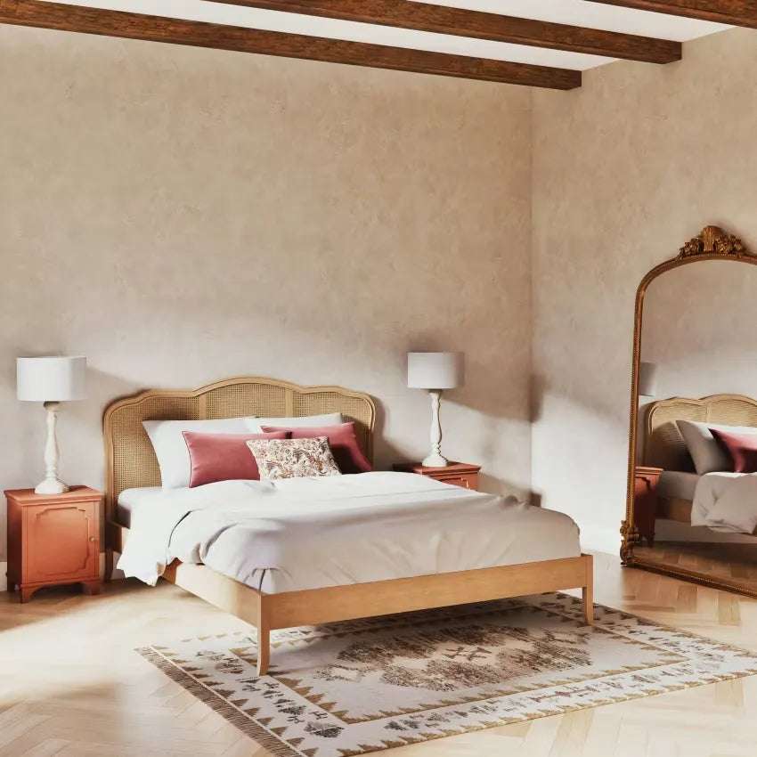 Lit Japandi 160 × 200 Bois de Bouleau & Cannage Rotin – Auguste