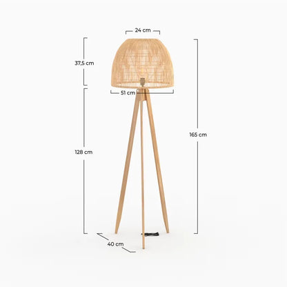 Lampadaire Japandi Trépied Rotin & Teck Massif – Corte