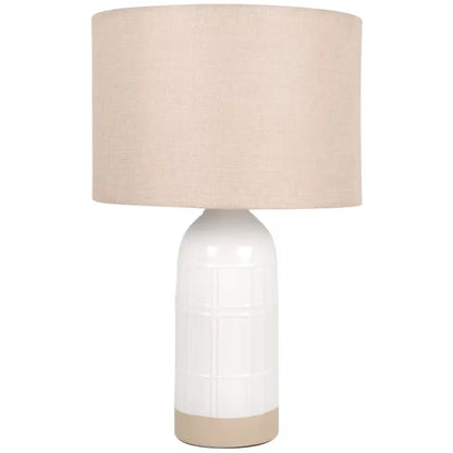 Lampe Japandi Céramique Bicolore & Abat-jour Beige – Lou