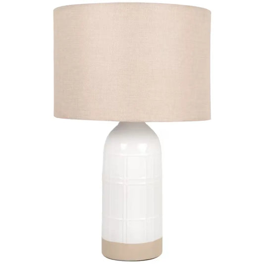 Lampe Japandi Céramique Bicolore & Abat-jour Beige – Lou