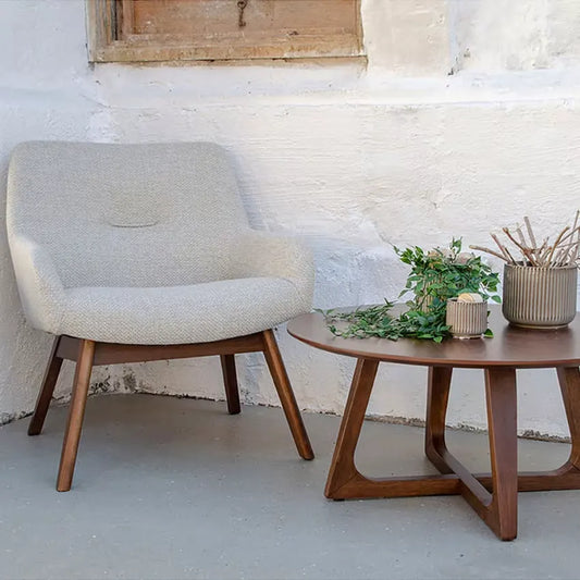 Fauteuil Japandi Tissu Écru & Bois Naturel – London