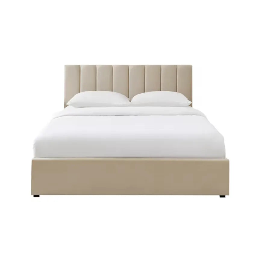 Lit Japandi 160x200 Coffre Tissu Beige – Marius