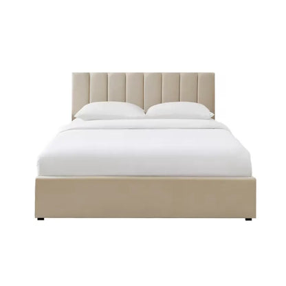 Lit Japandi 160x200 Coffre Tissu Beige – Marius