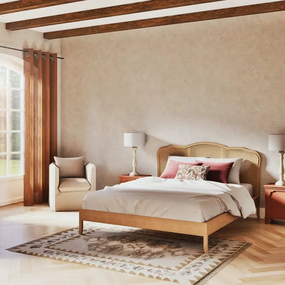 Lit Japandi 160 × 200 Bois de Bouleau & Cannage Rotin – Auguste