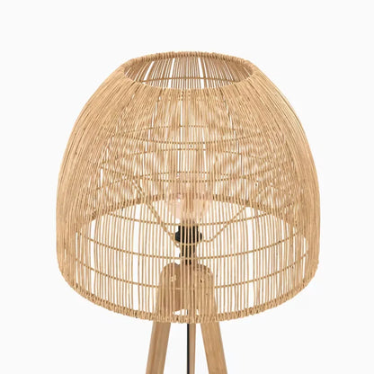 Lampadaire Japandi Trépied Rotin & Teck Massif – Corte