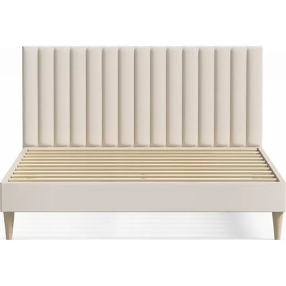 Lit Japandi 140x190 Velours Beige Matelassé – Eliot