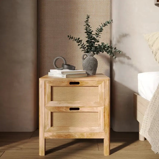 Table de chevet Japandi Manguier & Cannage 2 tiroirs – Félix