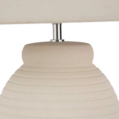 Lampe Japandi Céramique Striée & Abat-jour Beige Crème – Seban