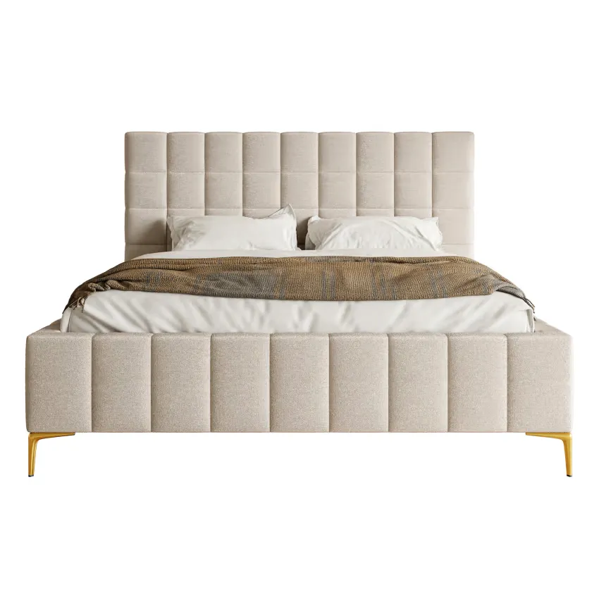 Lit Japandi 140x200 Tissu Chenille Grège – Szejlo