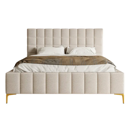 Lit Japandi 140x200 Tissu Chenille Grège – Szejlo