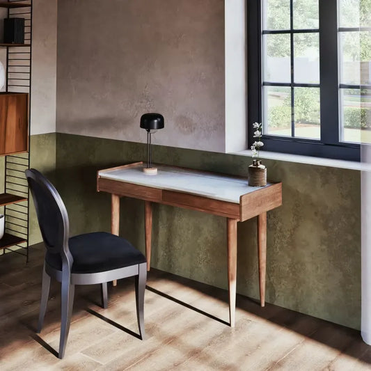 Bureau Japandi Acacia Massif & Marbre Blanc – Cappuccino