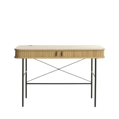 Bureau Japandi 2 portes Arrondies Bois & Métal Clair 120 cm – Alicia