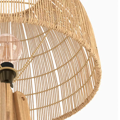 Lampadaire Japandi Trépied Rotin & Teck Massif – Corte