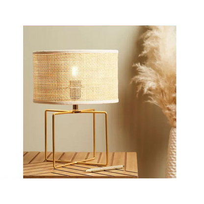 Lampe Japandi Métal & Rotin Beige – Yuca