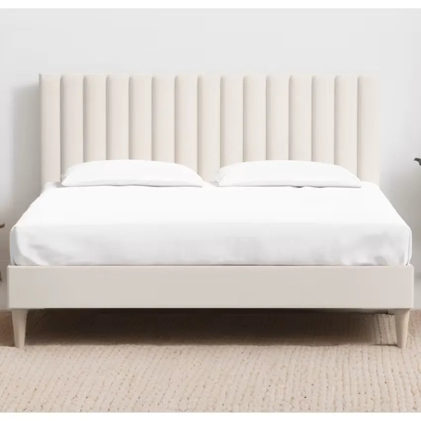 Lit Japandi 140x190 Velours Beige Matelassé – Eliot