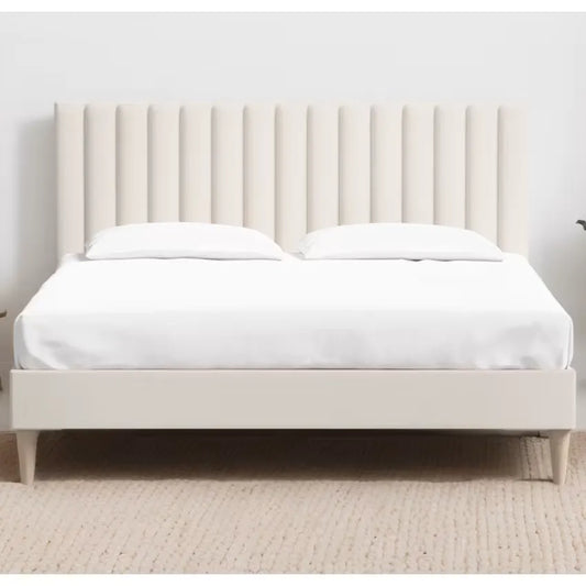 Lit Japandi 140x190 Velours Beige Matelassé – Eliot