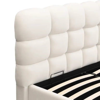 Lit Japandi 180x200 Coffre Velours Beige – Lola