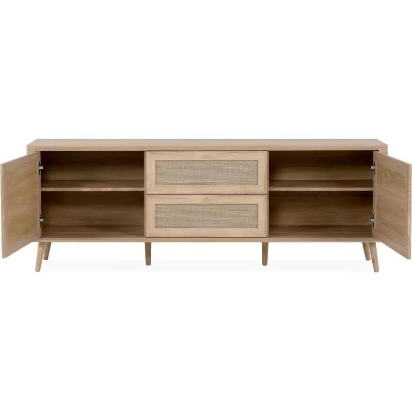 Meuble TV Japandi Cannage & Effet Bois 175 cm – Padang