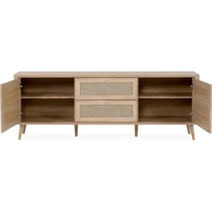 Meuble TV Japandi Cannage & Effet Bois 175 cm – Padang