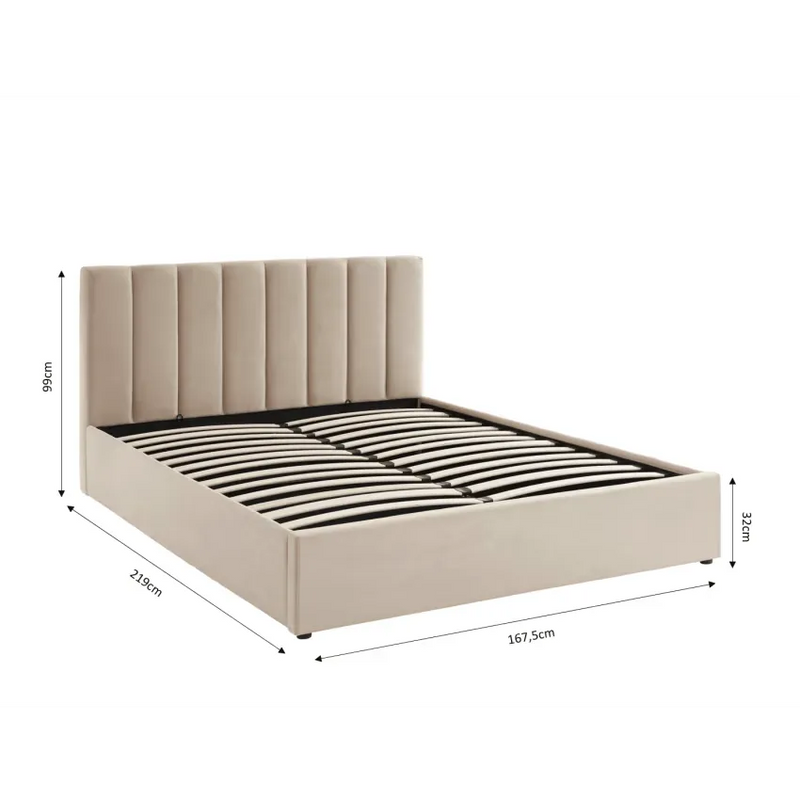 Lit Japandi 160x200 Coffre Tissu Beige – Marius