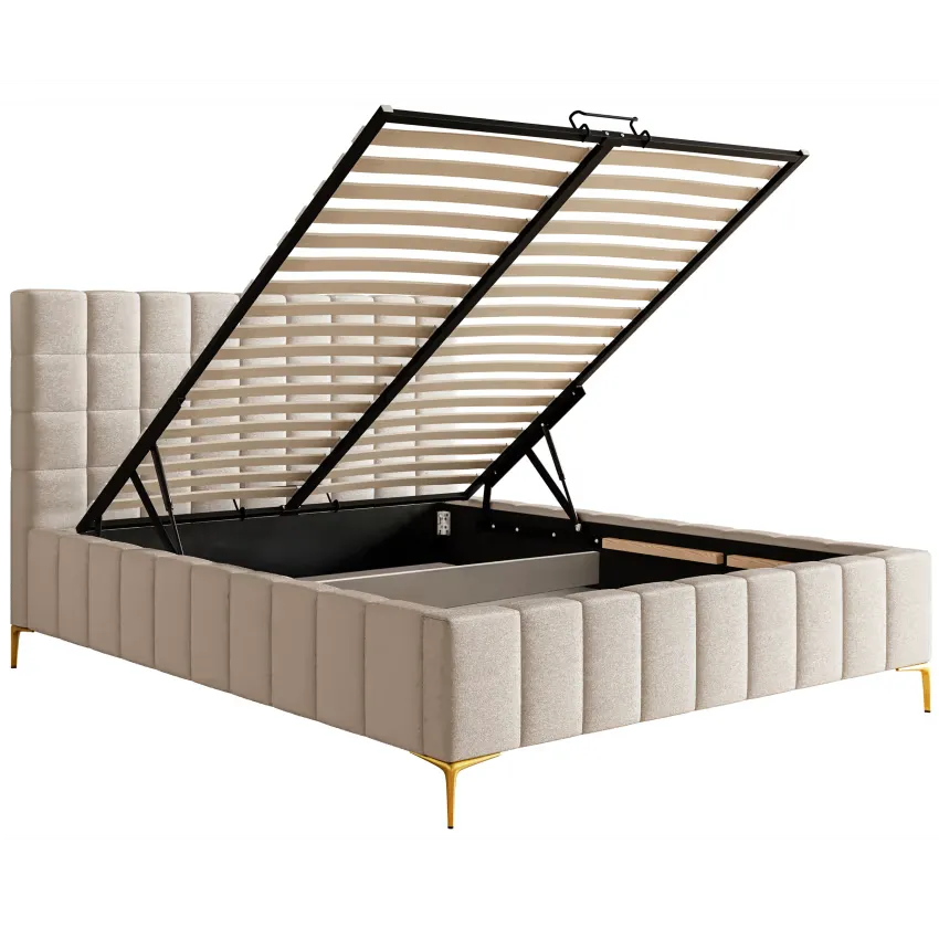 Lit Japandi 140x200 Tissu Chenille Grège – Szejlo