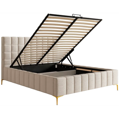 Lit Japandi 140x200 Tissu Chenille Grège – Szejlo