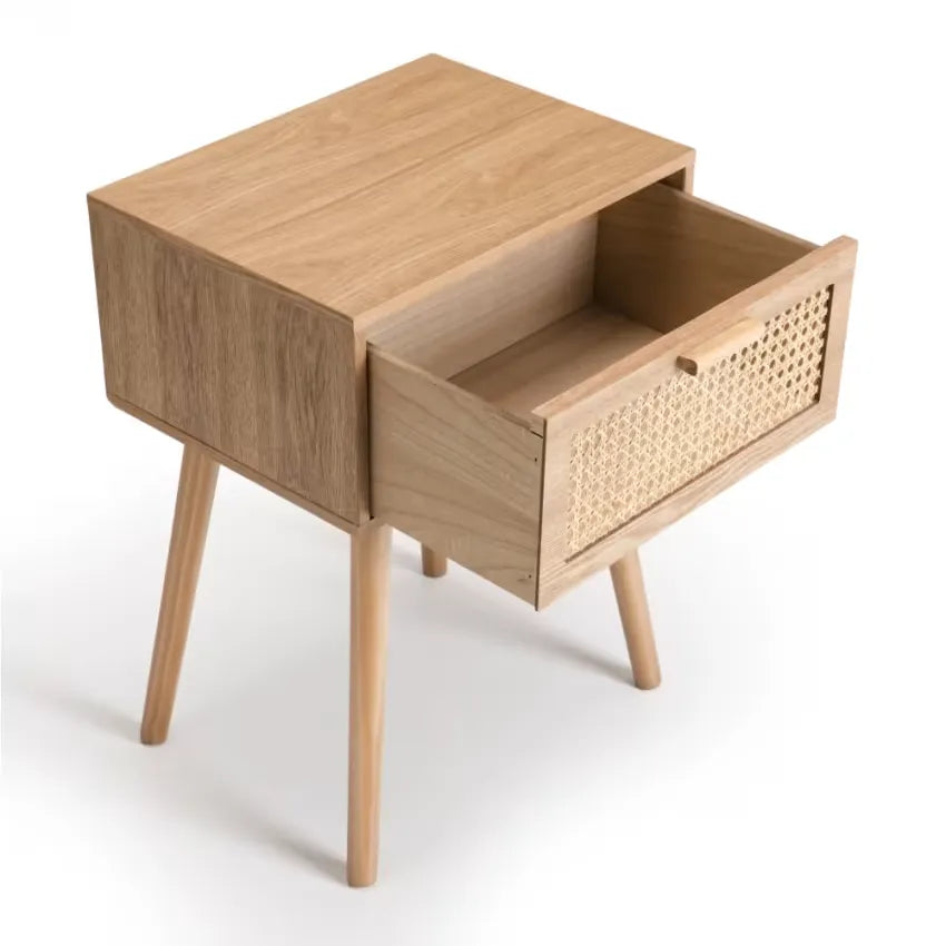 Table de chevet Japandi Pin Naturel & Cannage – Romeo