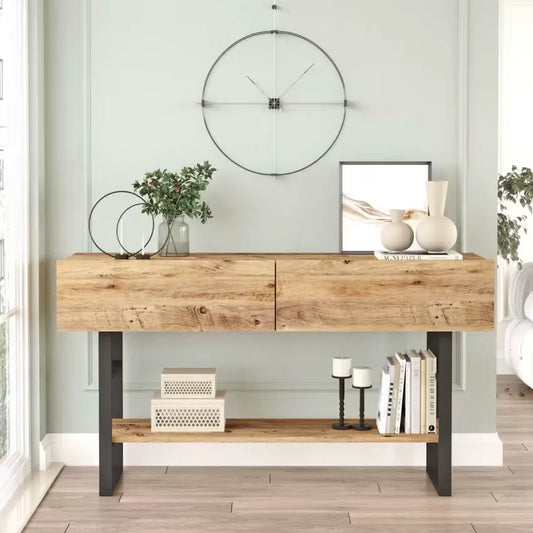 Console Japandi 2 Niches Fermées Effet Bois – Solea