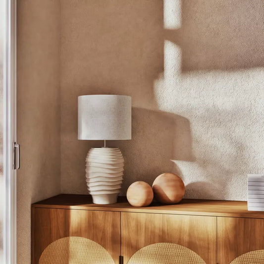 Lampe Japandi Bouleau Motif Vague & Lin Crème – Sorelle
