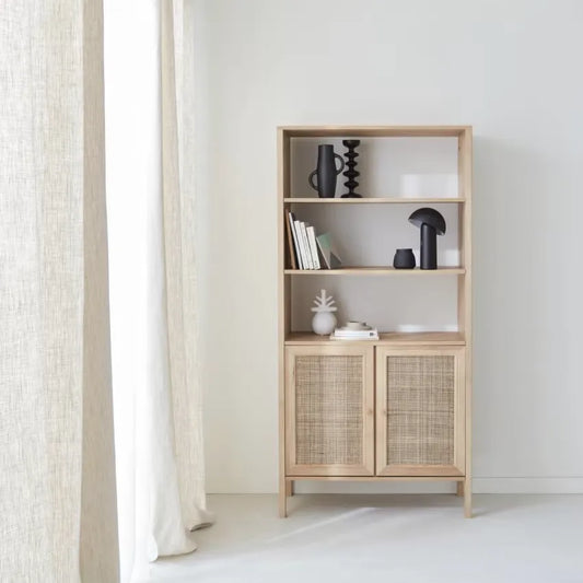 Étagère Japandi Effet Bois & Cannage 4 Niveaux – Boheme